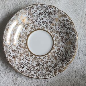 Windsor White Saucer with Gold Floral Scroll Pattern